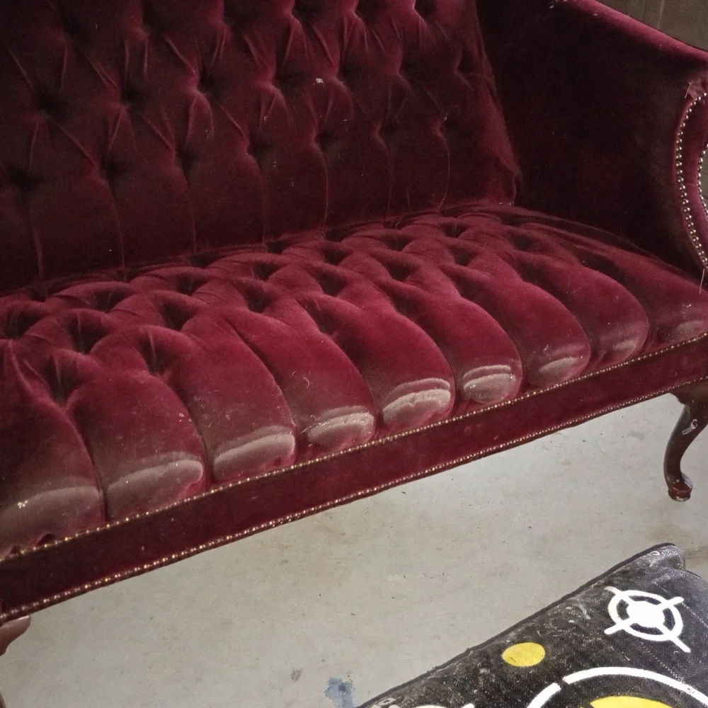 Red Tufted Velvet Furniture Cover